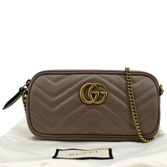 GUCCI  Mini GG Marmont Chain Leather Crossbody Bag Dusty Pink - Picture 3 of 13